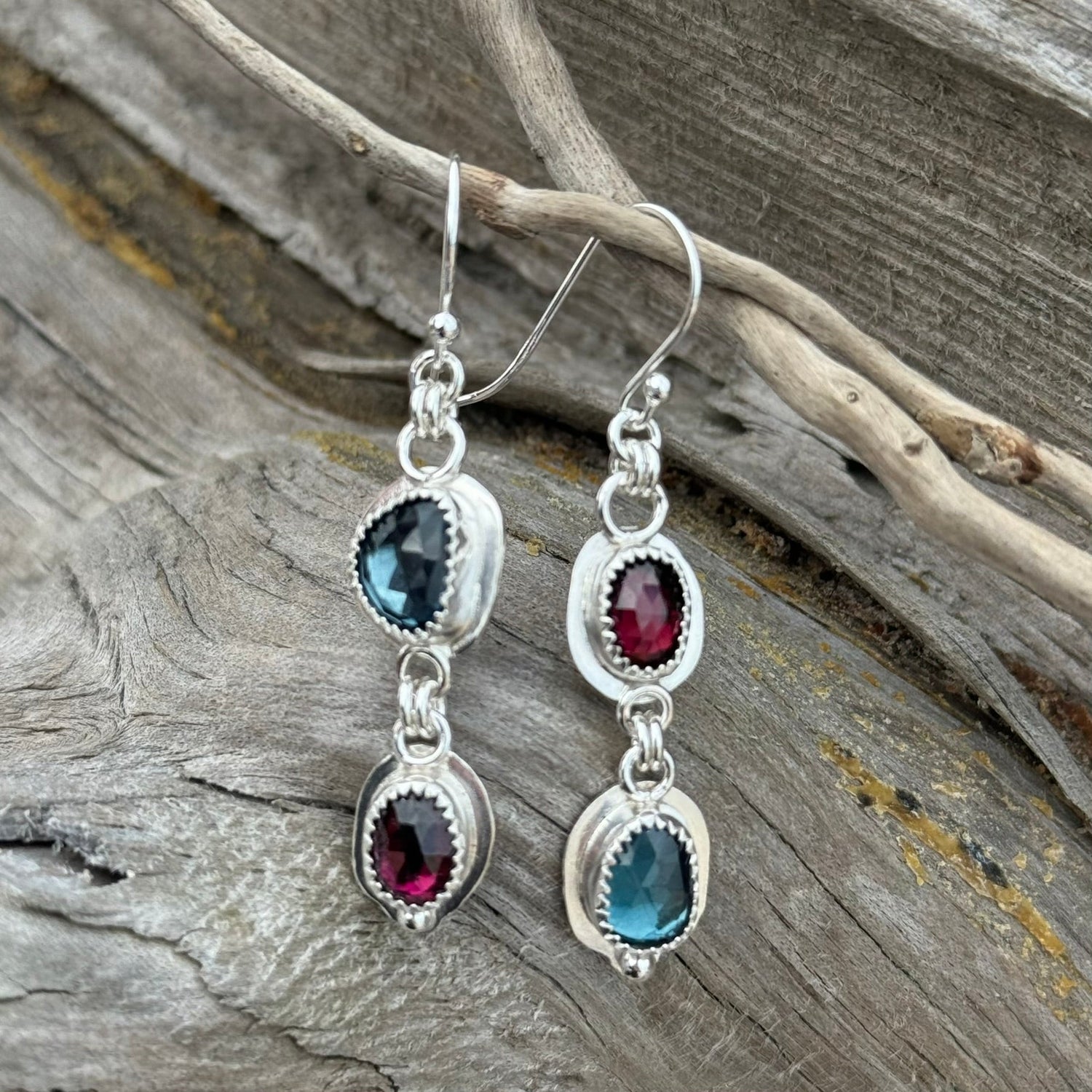 Bi-Color Tourmaline & Sea Glass Earrings
