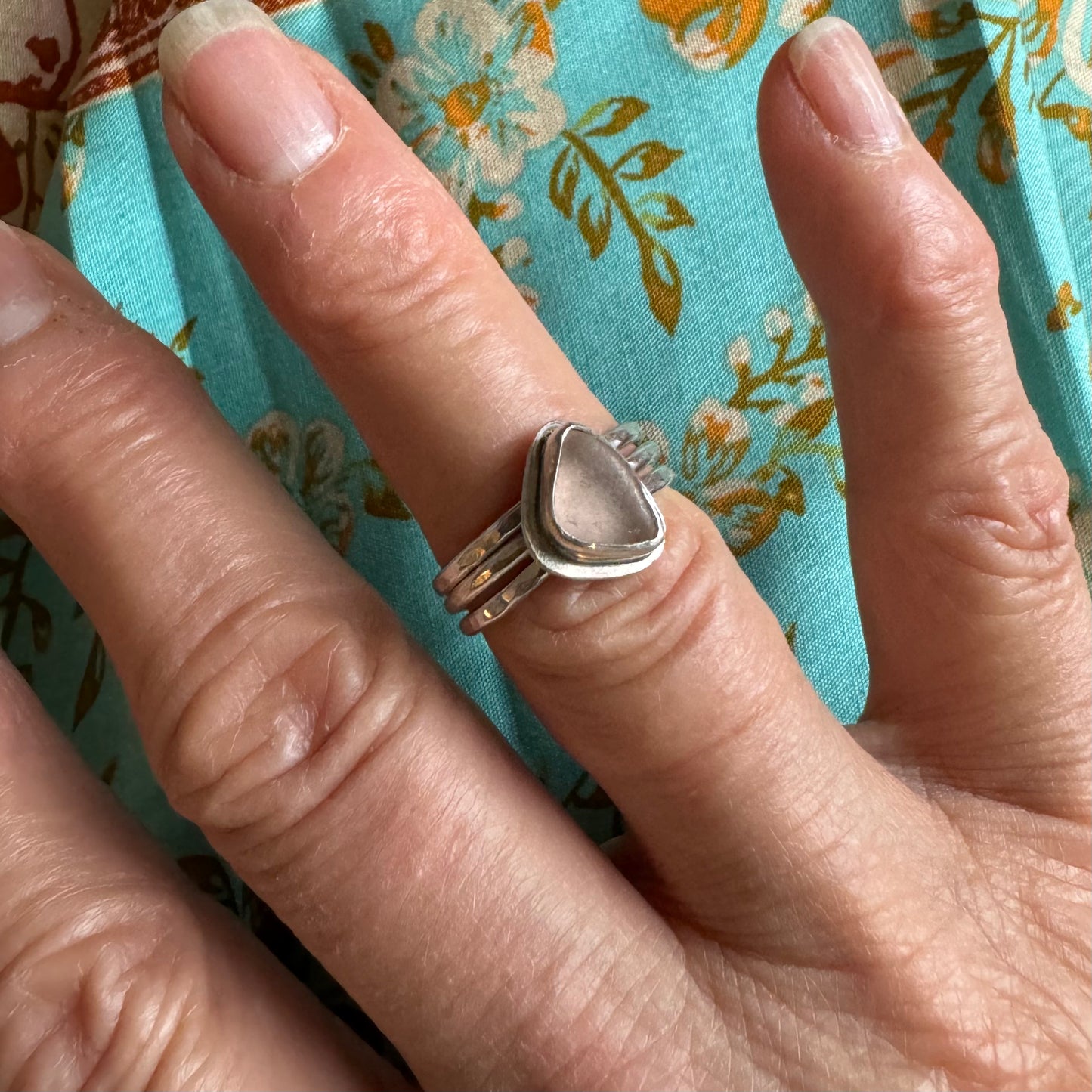 Pink Sea Glass Stacking Ring- Size 7.5