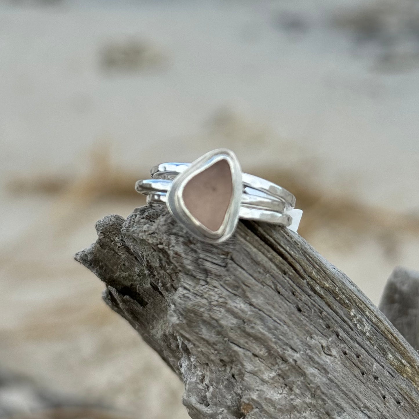 Pink Sea Glass Stacking Ring- Size 7.5