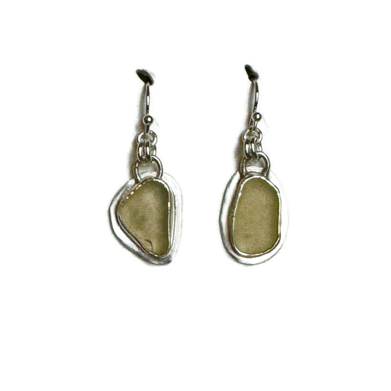 Yellow Bezel Set Sea Glass Earrings