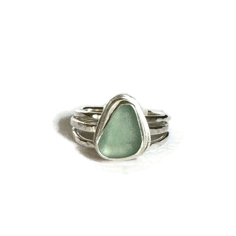 Aqua Blue Sea Glass Stacking Ring- Size 8.5