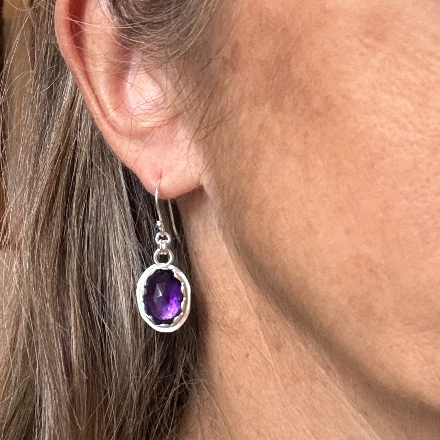 Amethyst Rose Cut Silver Earrings