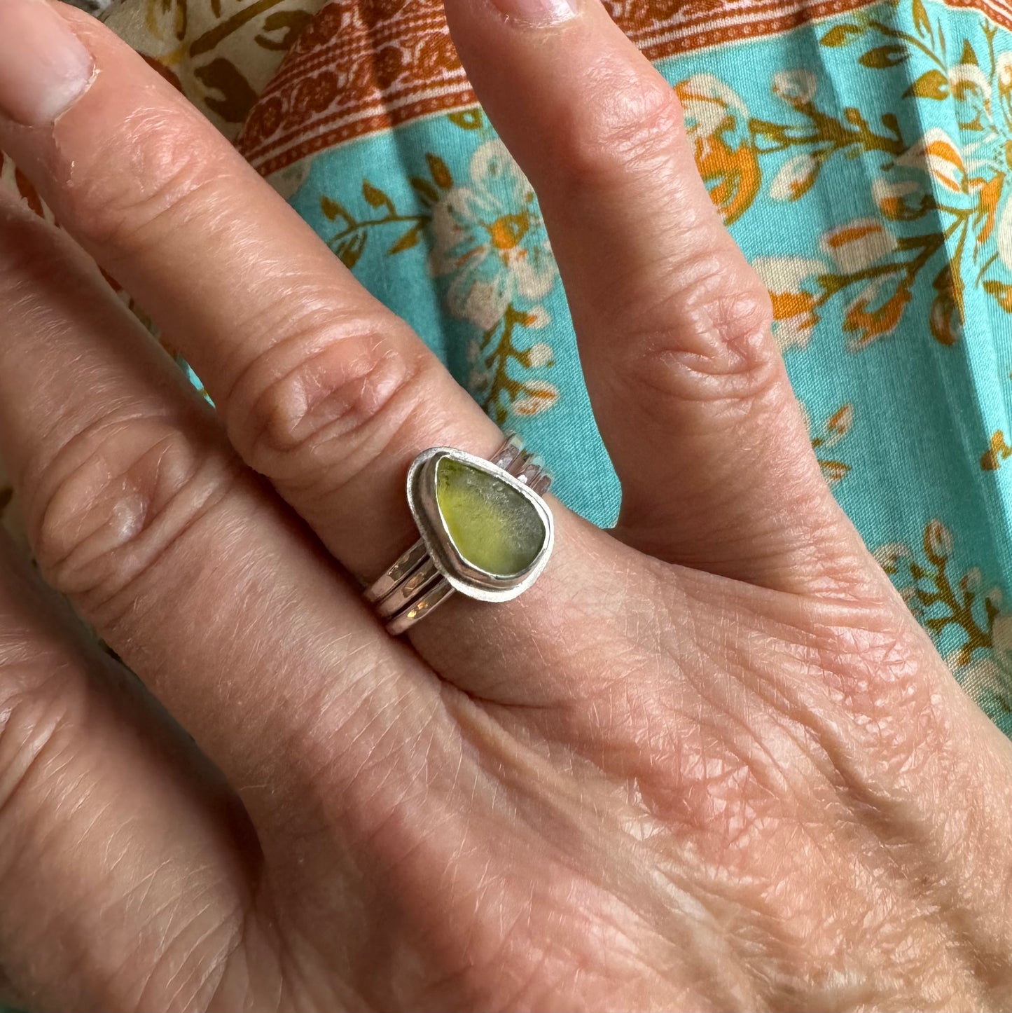 Sage Green Sea Glass Stacking Ring- Size 8
