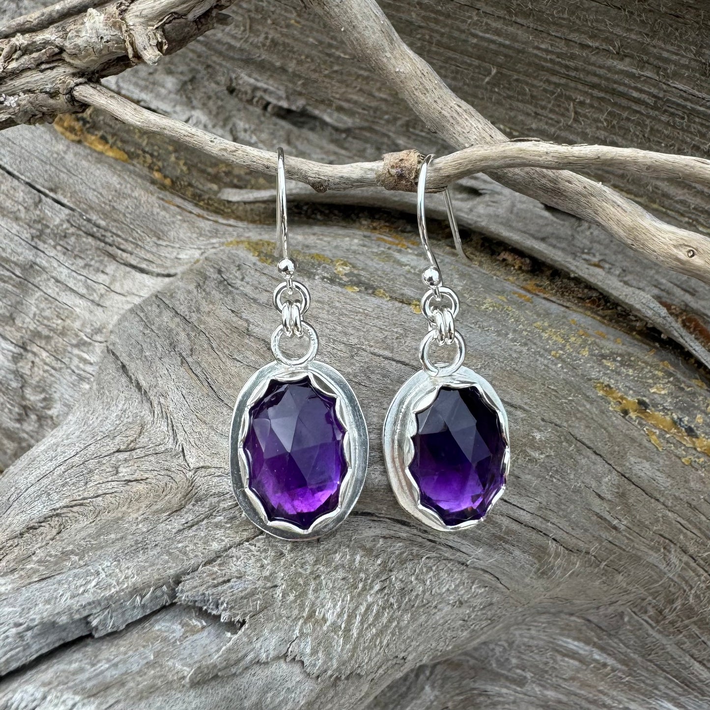 Amethyst Rose Cut Silver Earrings