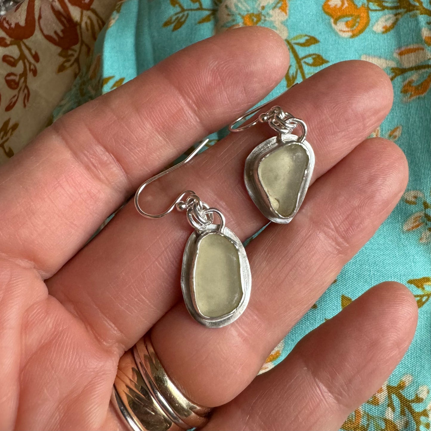 Yellow Bezel Set Sea Glass Earrings