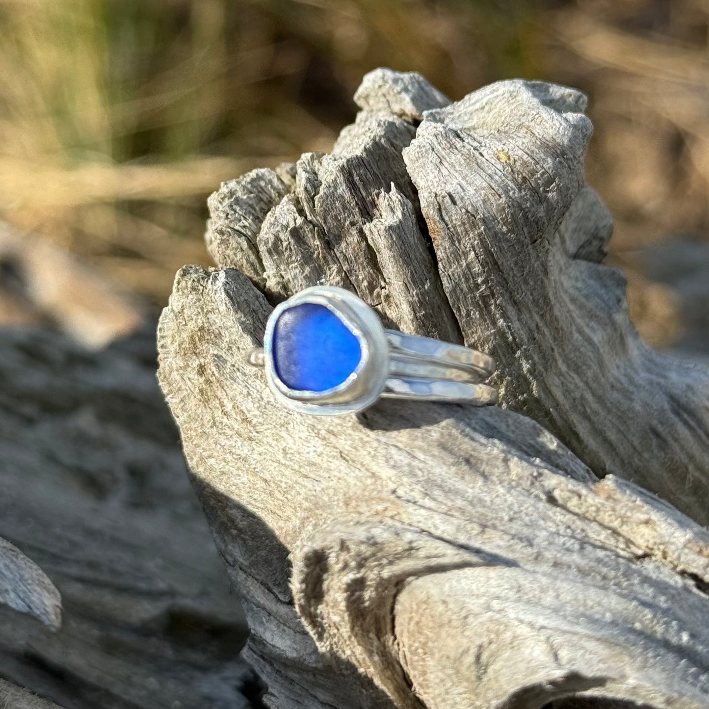 Cobalt Blue Sea Glass Stacking Ring- Size 5