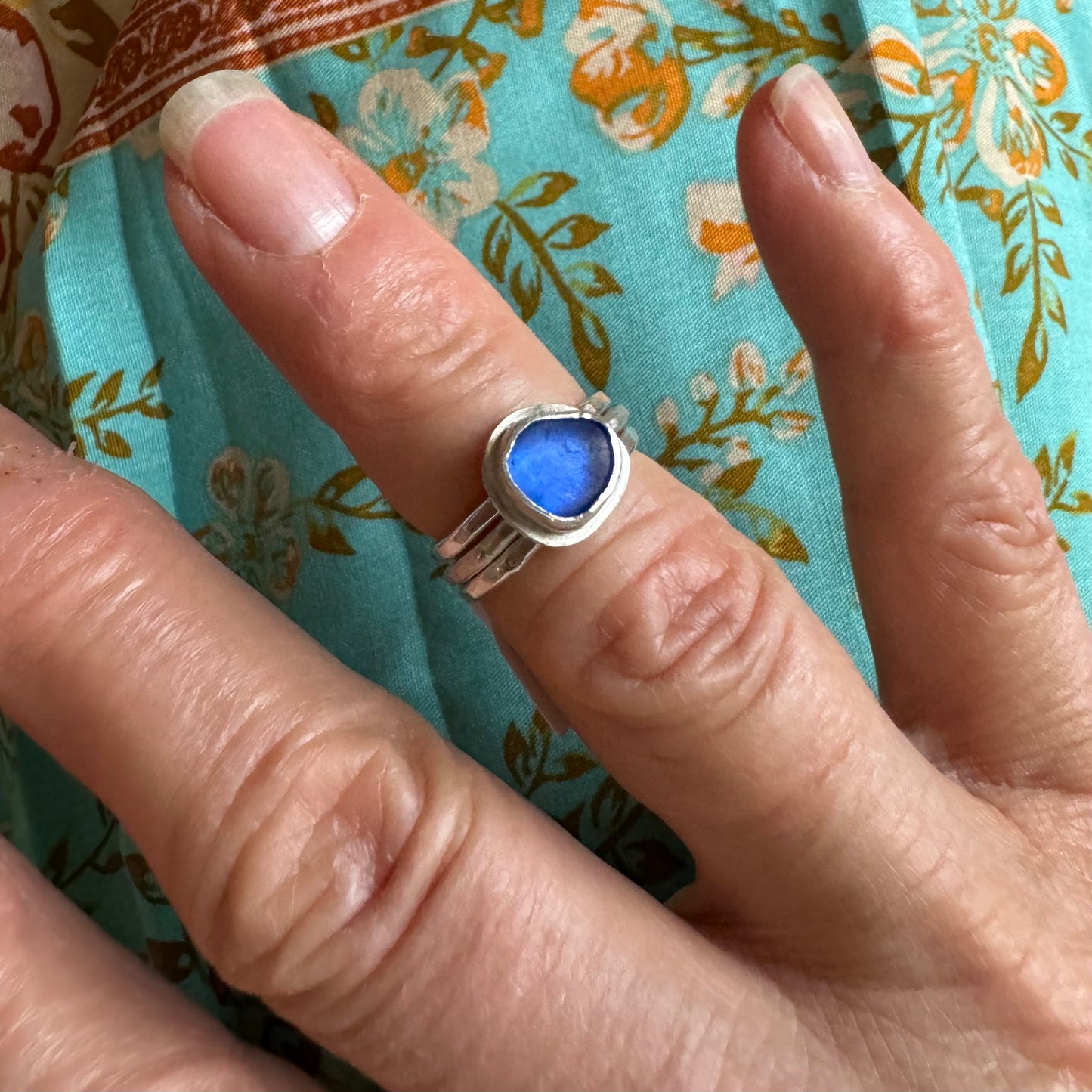 Cobalt Blue Sea Glass Stacking Ring- Size 5
