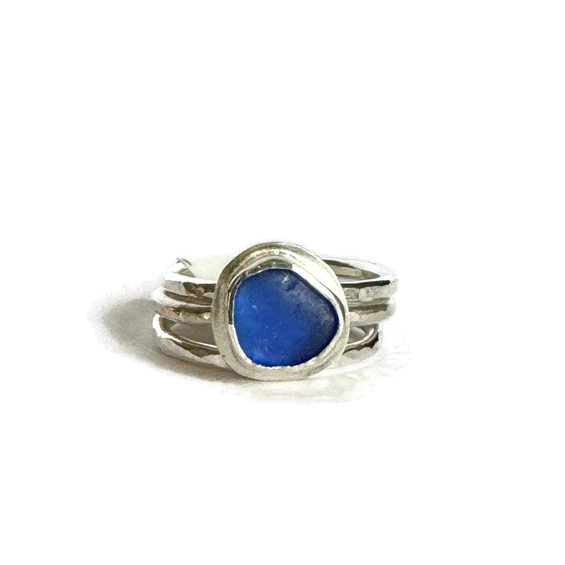 Cobalt Blue Sea Glass Stacking Ring- Size 5
