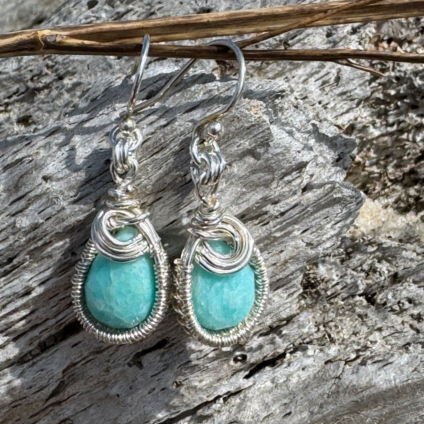 Amazonite Teardrop Woven Earrings