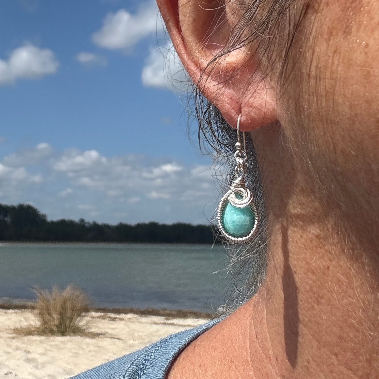 Amazonite Teardrop Woven Earrings