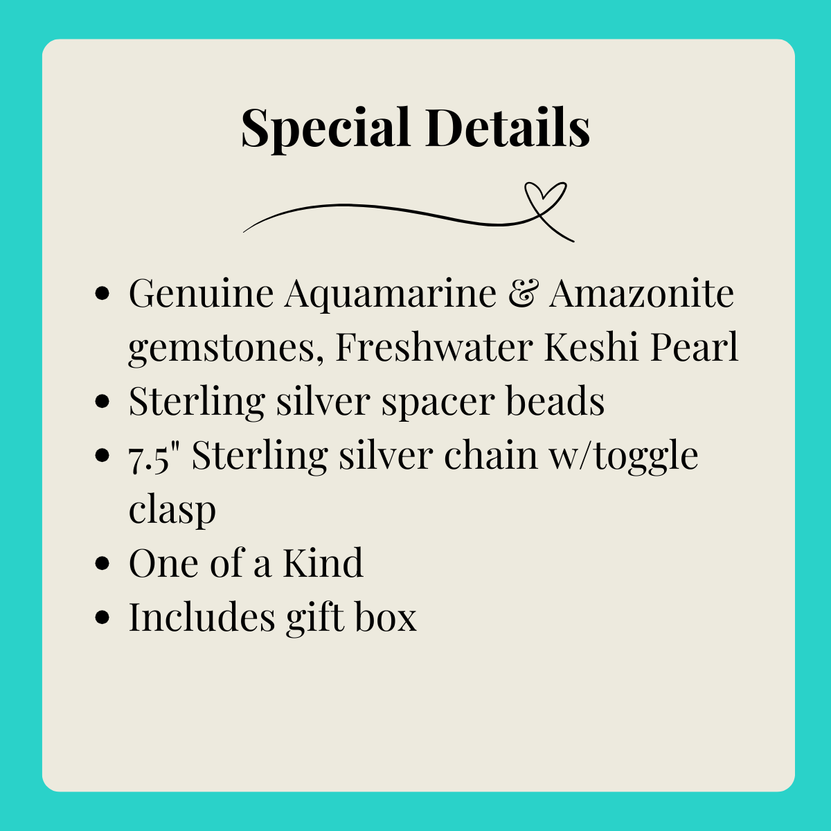 Aquamarine, Amazonite & Grey Pearl Chain Bracelet