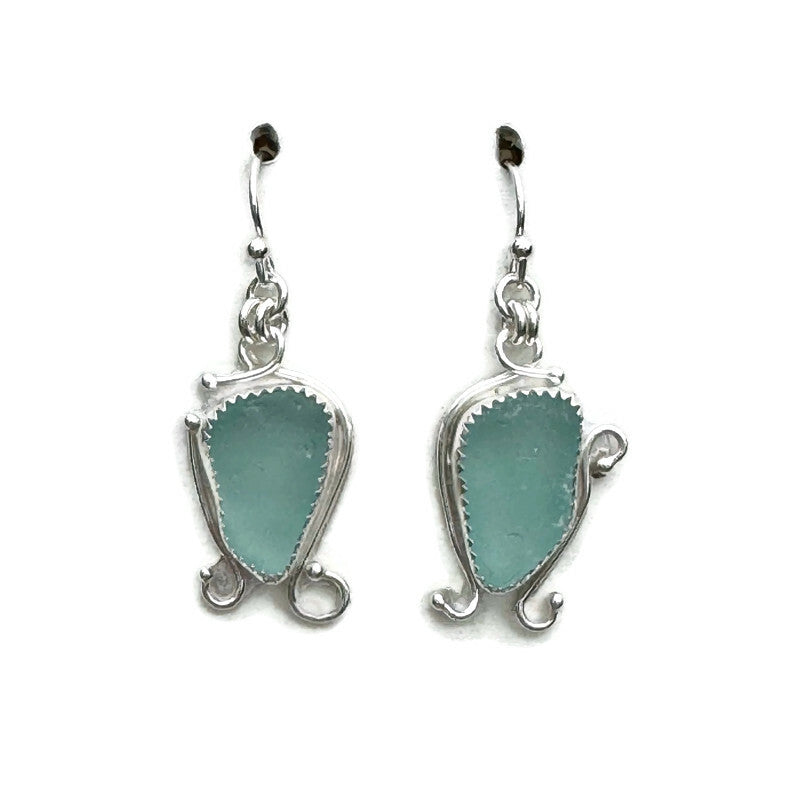 Aqua Sea Glass Bezel Set Earrings