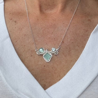 Aquamarine & Aqua Sea Glass 3 stone Necklace
