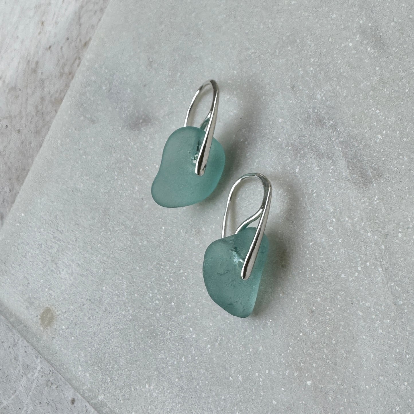 Natural Sea Glass Silver Bar Earrings- 5 Colors