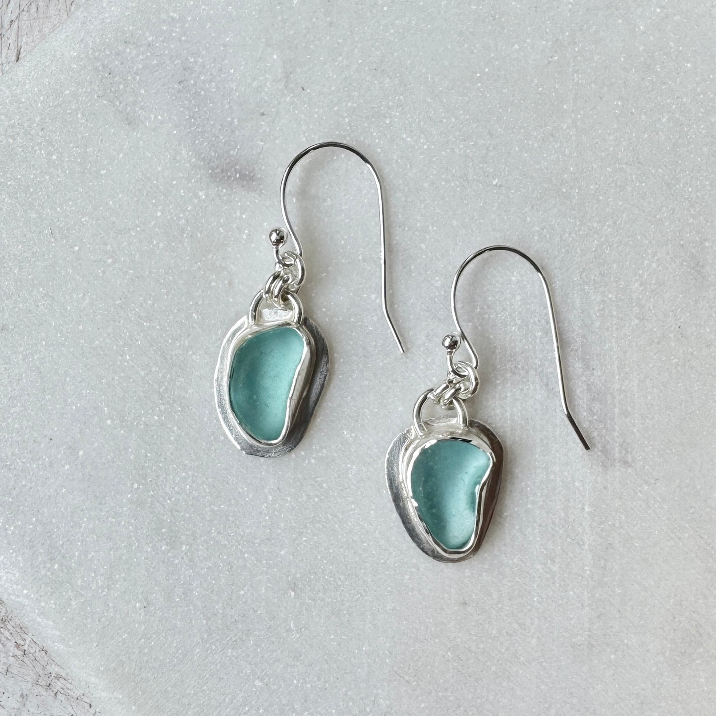 Aqua Sea Glass Bezel Set Earrings- 4 Designs