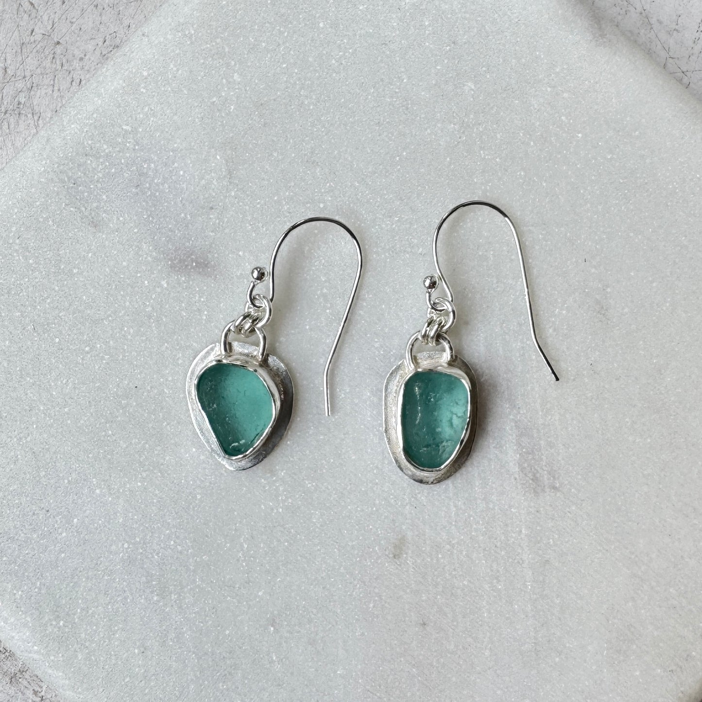 Aqua Sea Glass Bezel Set Earrings- 4 Designs