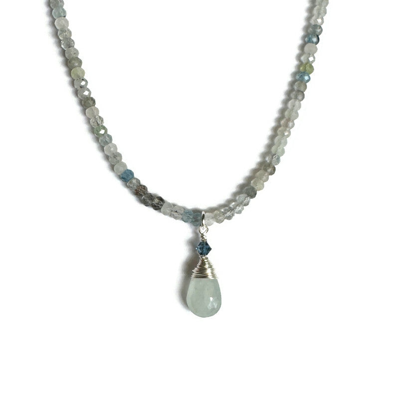 Aquamarine Teardrop Beaded Gemstone Necklace