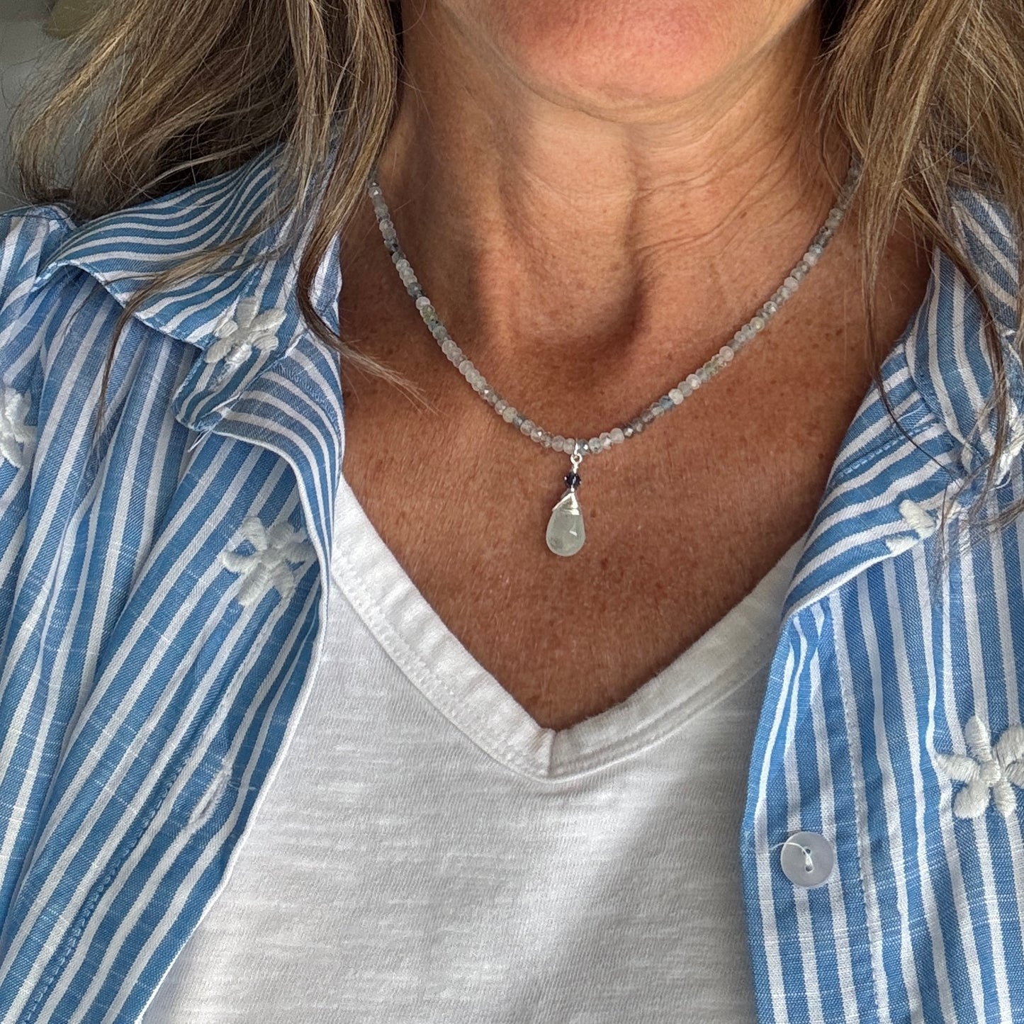 Aquamarine Teardrop Beaded Gemstone Necklace