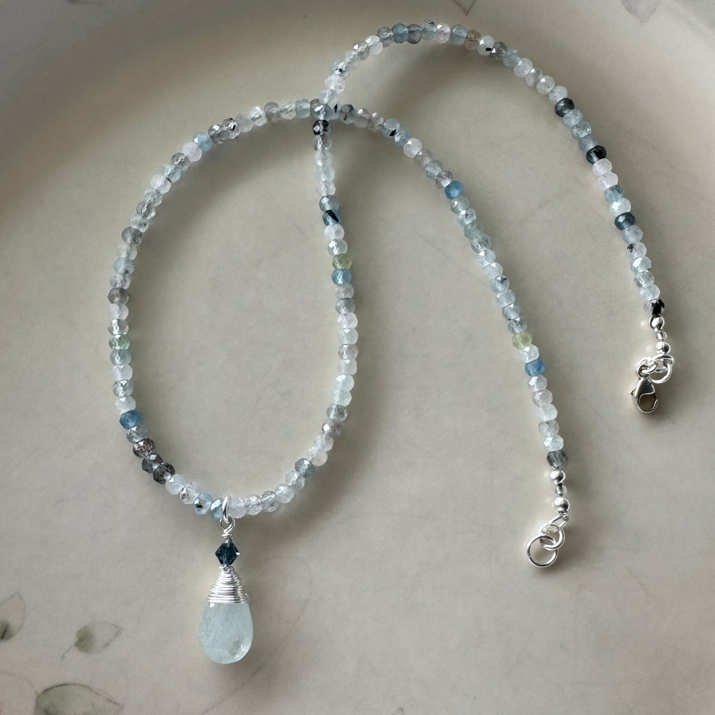 Aquamarine Teardrop Beaded Gemstone Necklace