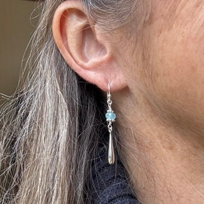 Aquamarine Silver Teardrop Earrings