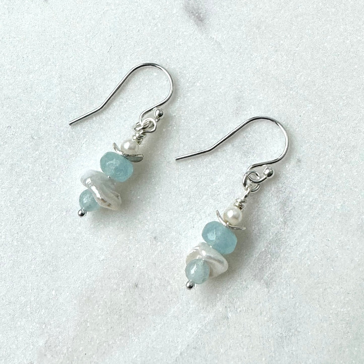 Aquamarine & Keshi Pearl Earrings