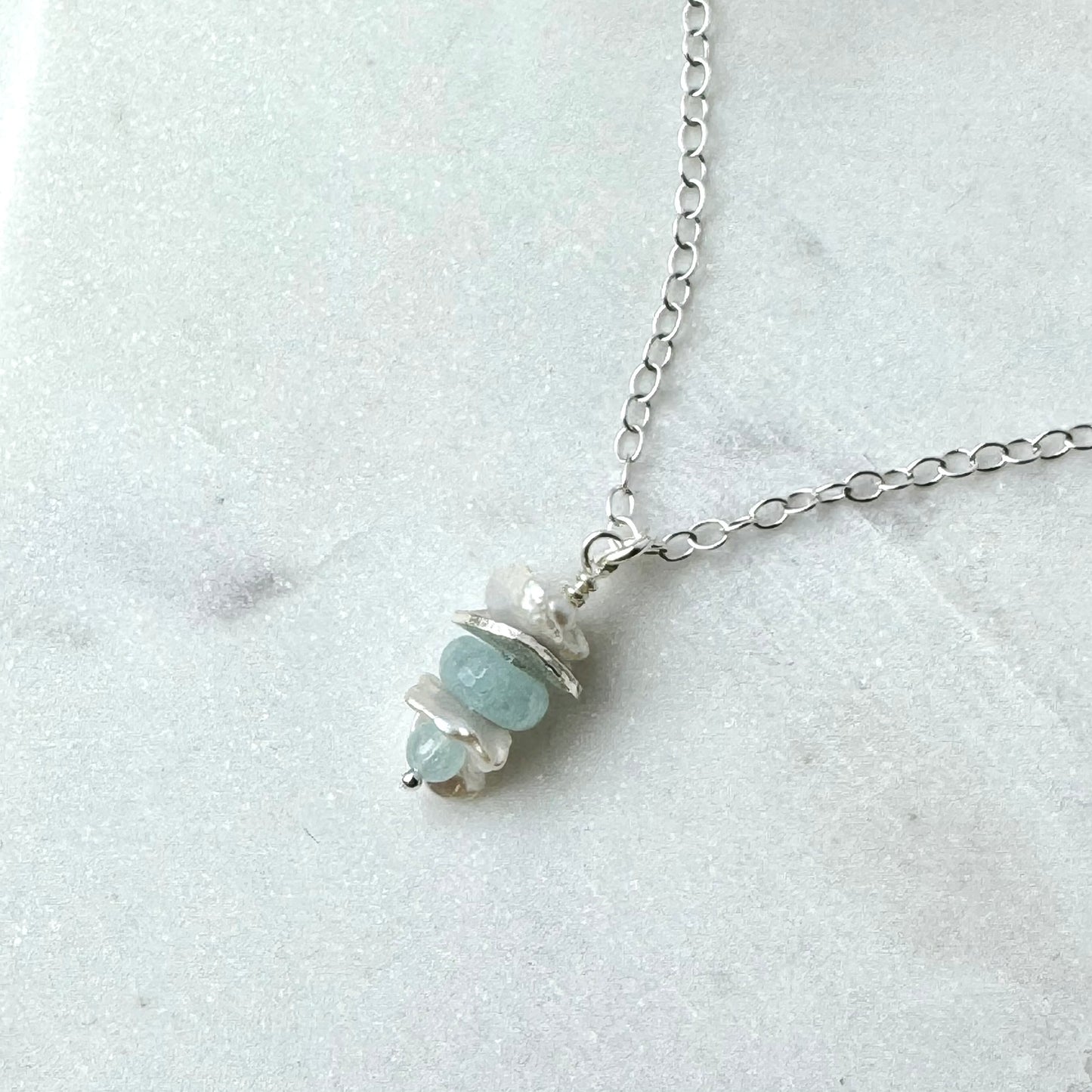 Aquamarine & Keshi Pearl Necklace