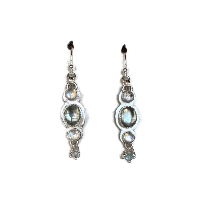 Aquamarine & Moonstone 3-Stone Earrings