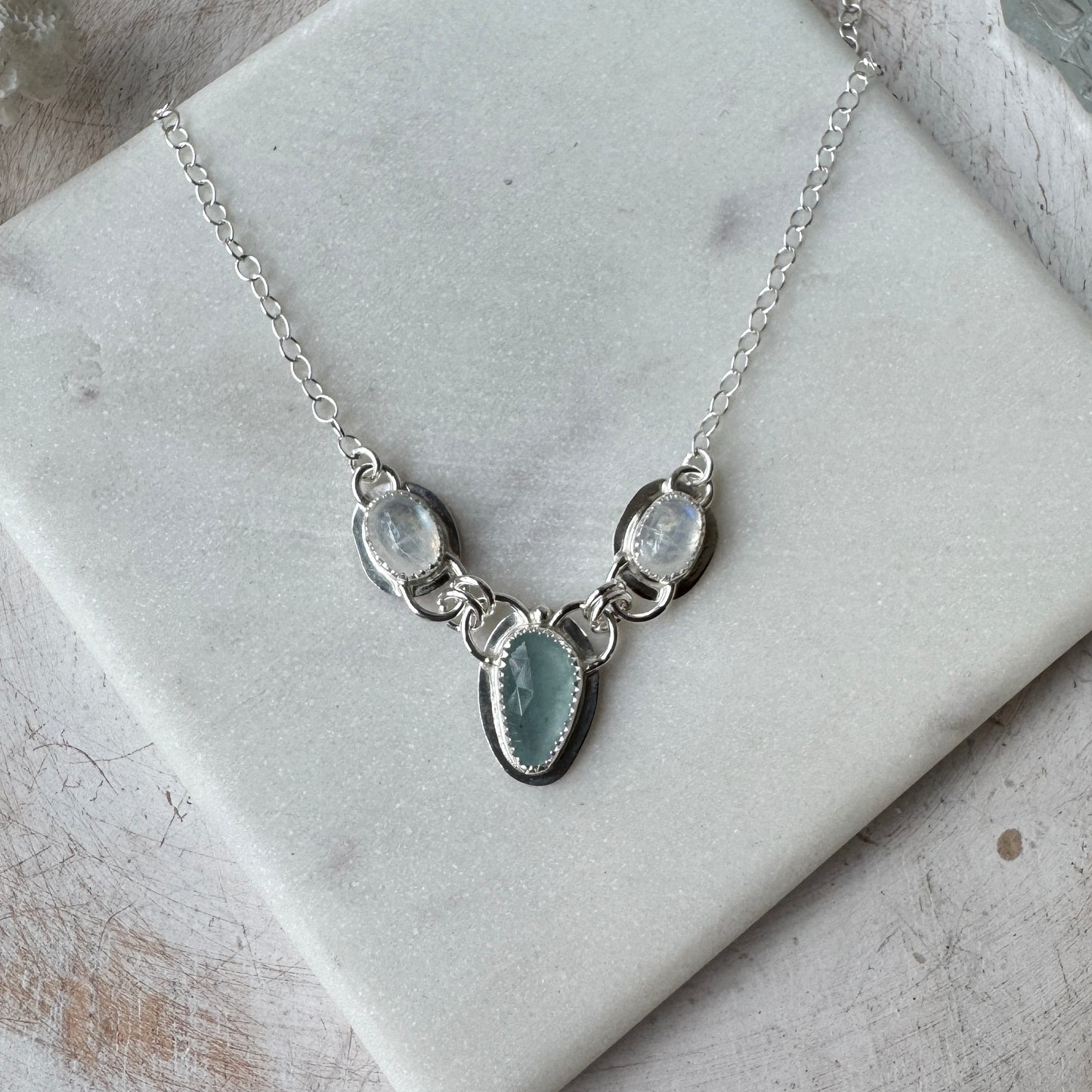 Aquamarine & Moonstone 3-Stone Necklace