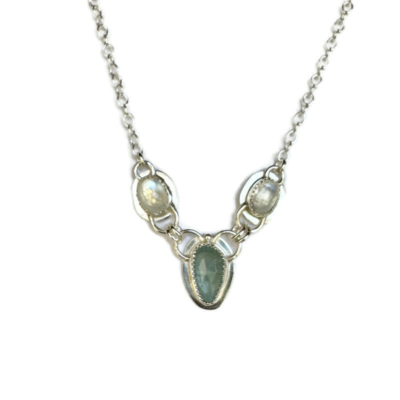 Aquamarine & Moonstone 3-Stone Necklace