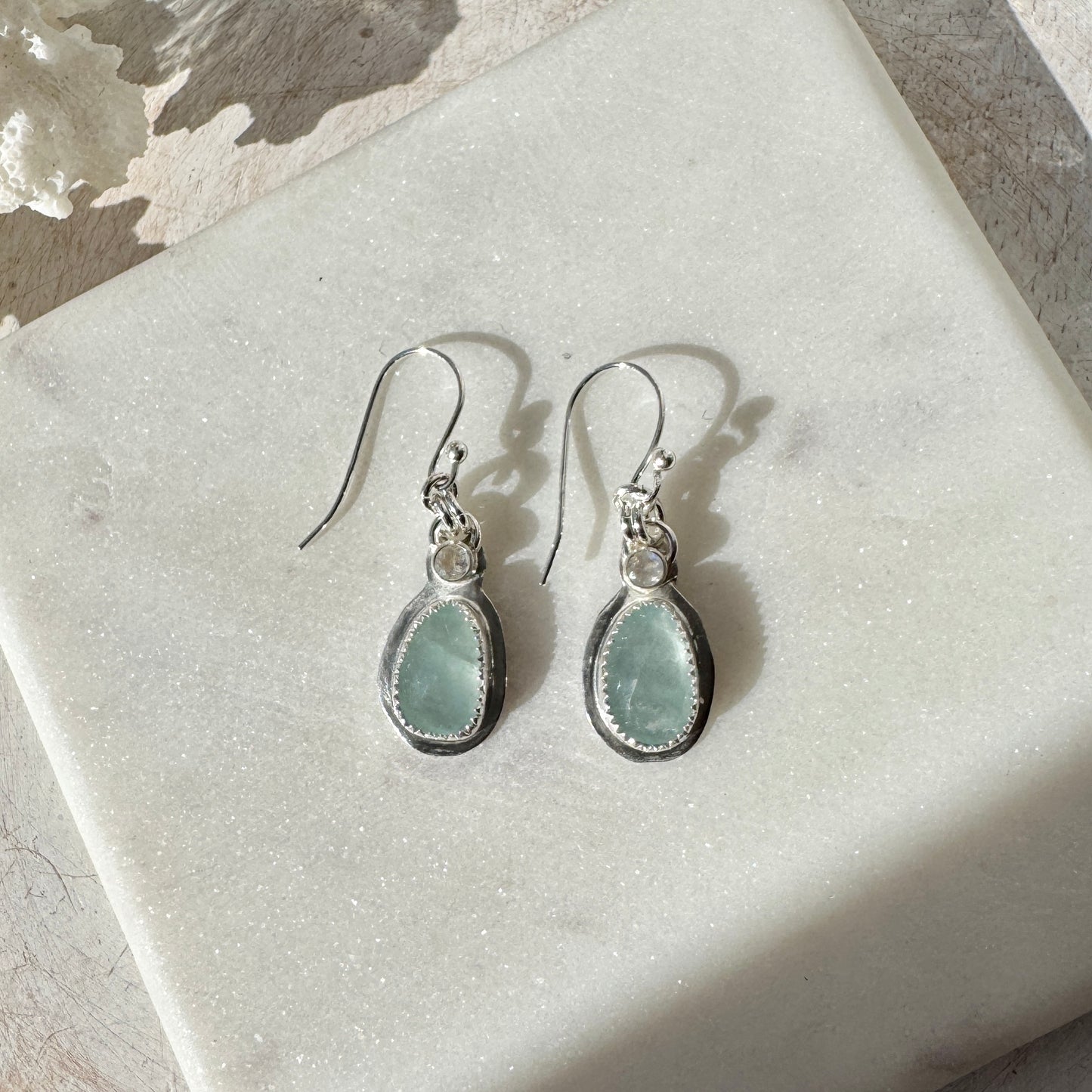 Aquamarine Teardrop & Moonstone Earrings