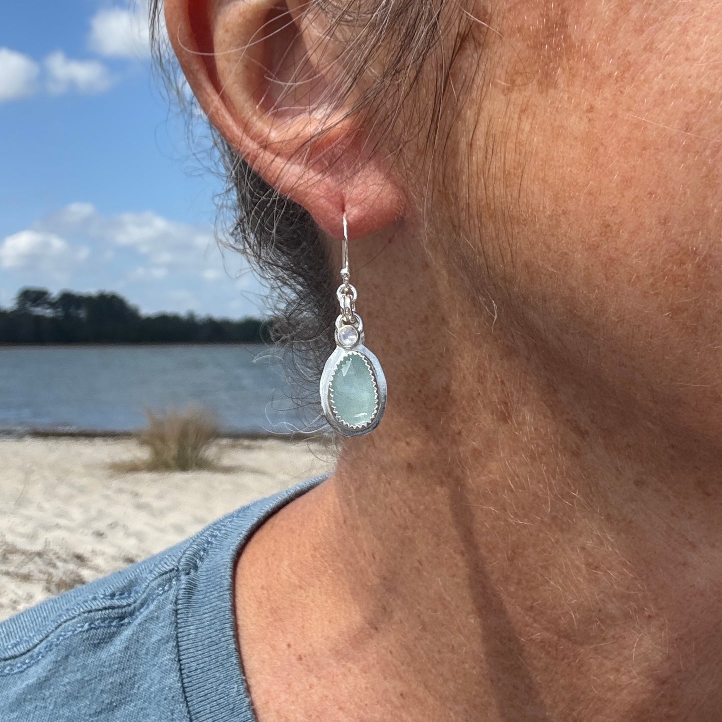 Aquamarine Teardrop & Moonstone Earrings