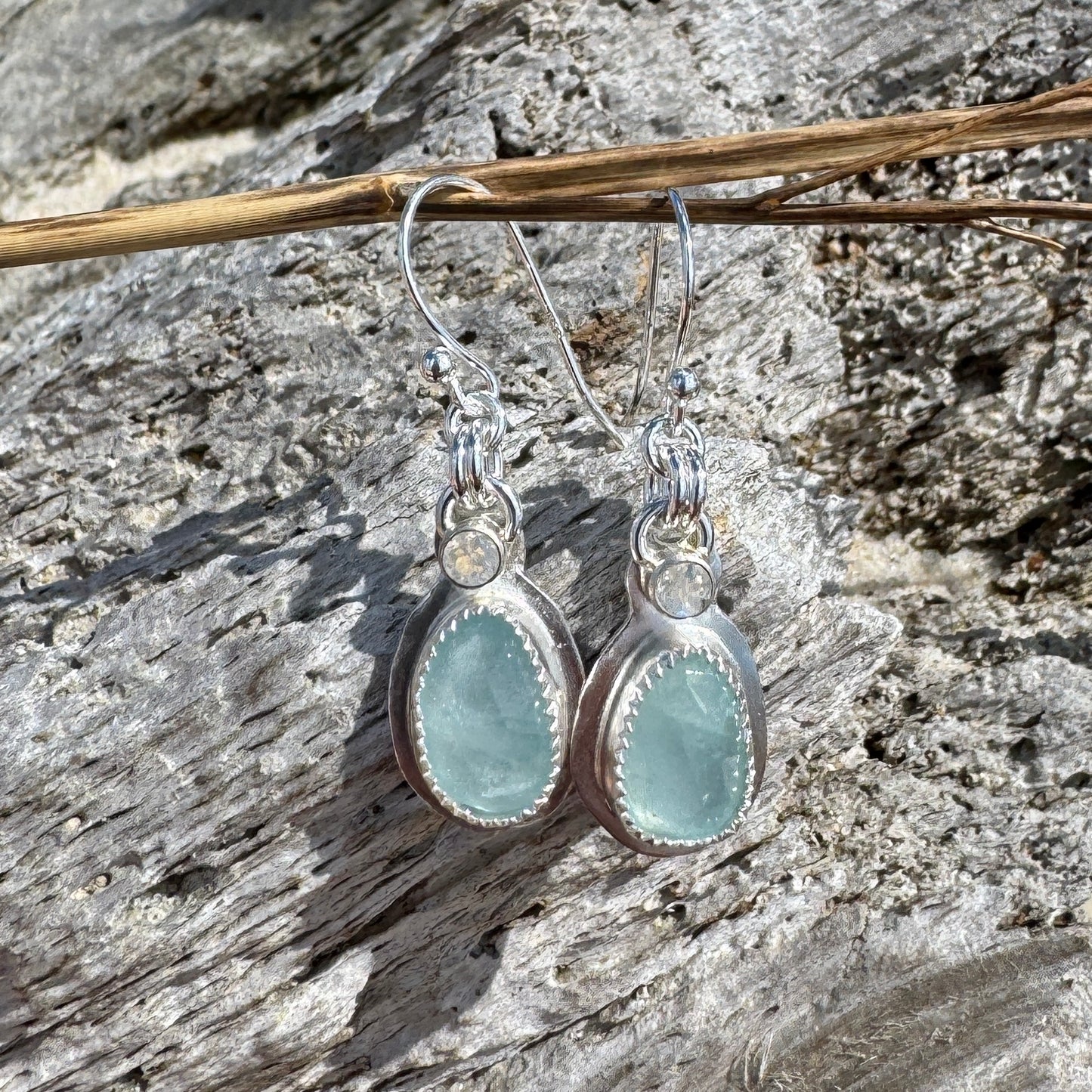 Aquamarine Teardrop & Moonstone Earrings