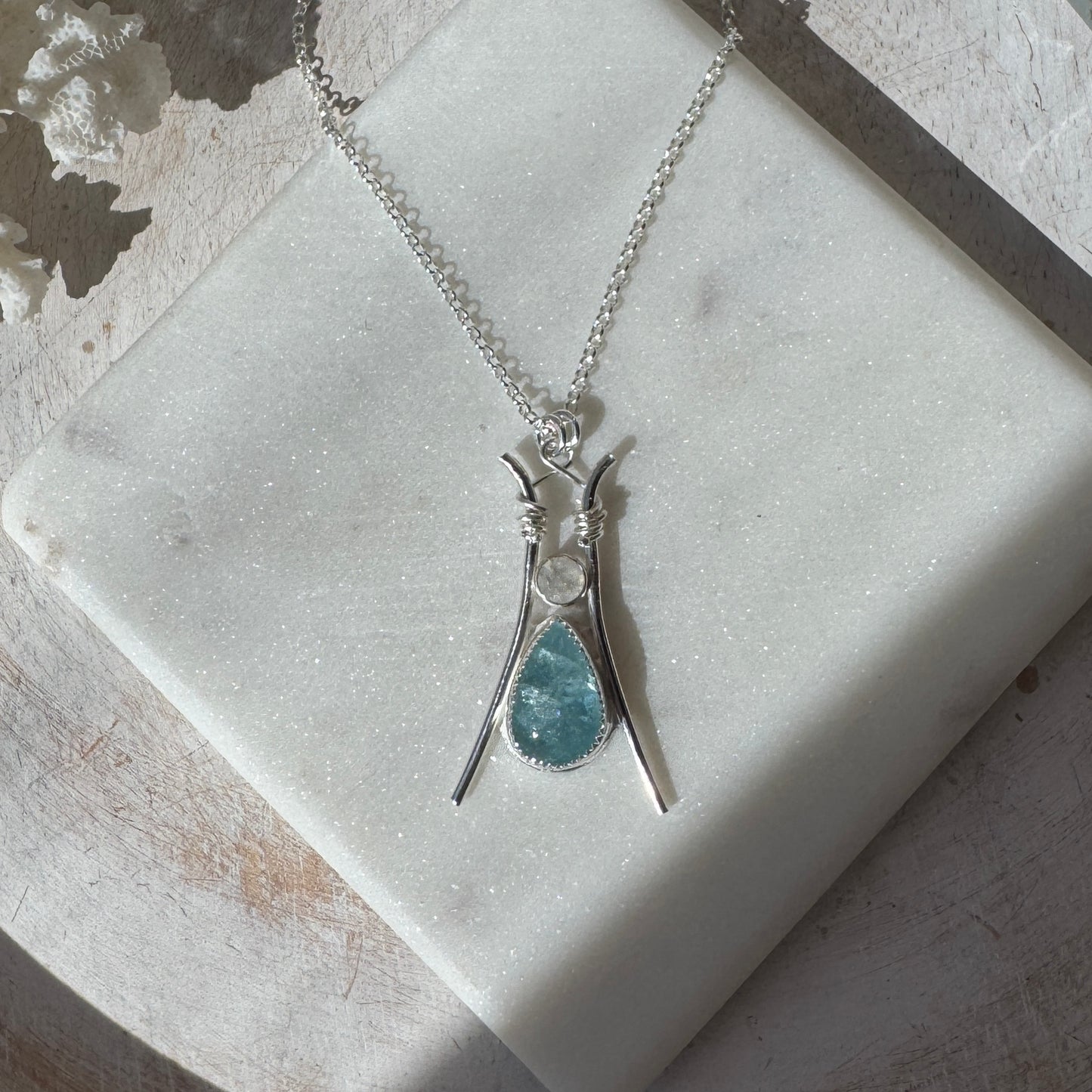Aquamarine & Moonstone Pillar Necklace