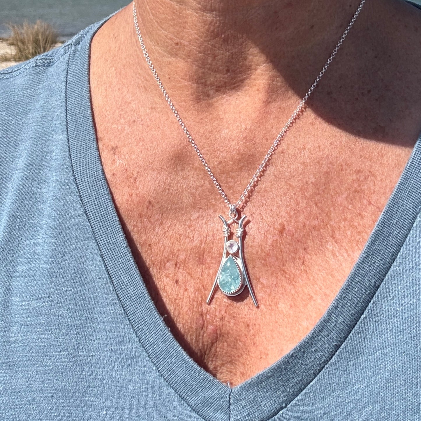 Aquamarine & Moonstone Pillar Necklace