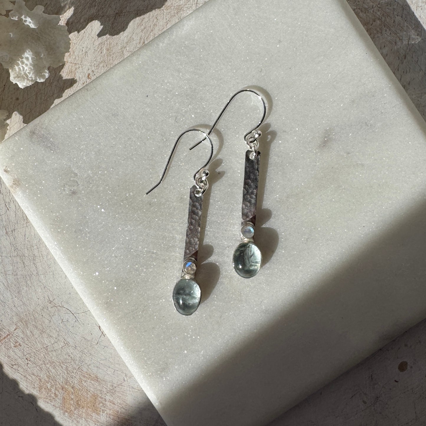 Aquamarine & Moonstone Long Rectangular Earrings