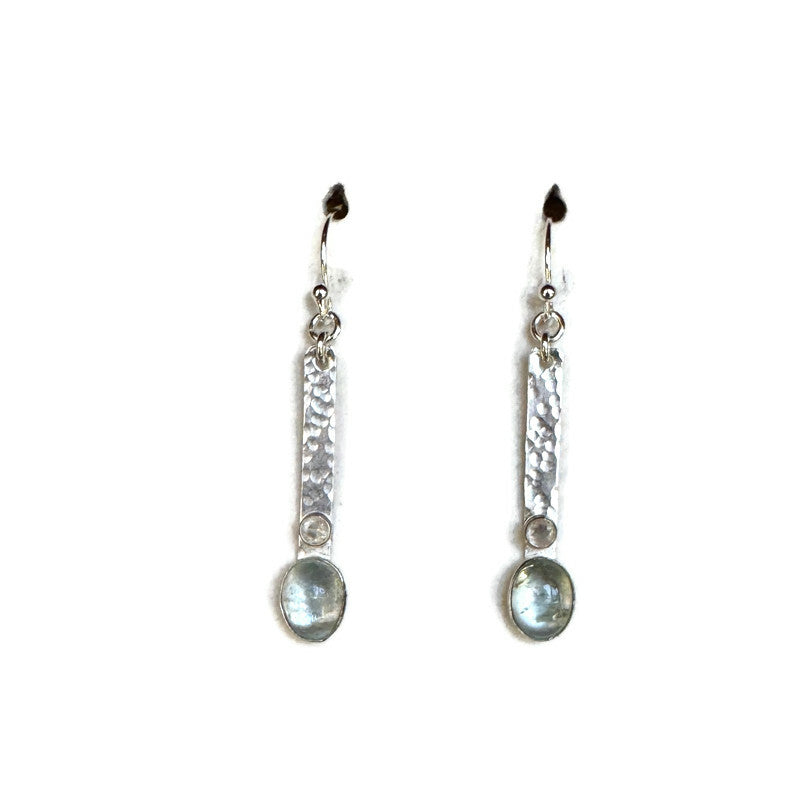 Aquamarine & Moonstone Long Rectangular Earrings