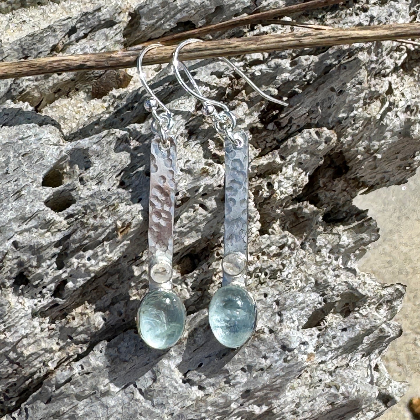 Aquamarine & Moonstone Long Rectangular Earrings