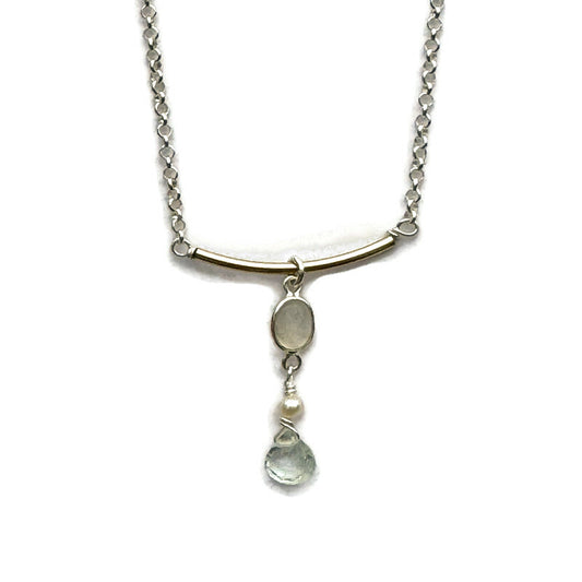 Aquamarine & Moonstone Silver & Gold Necklace