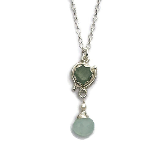 Aquamarine & Pearl Drop Necklace