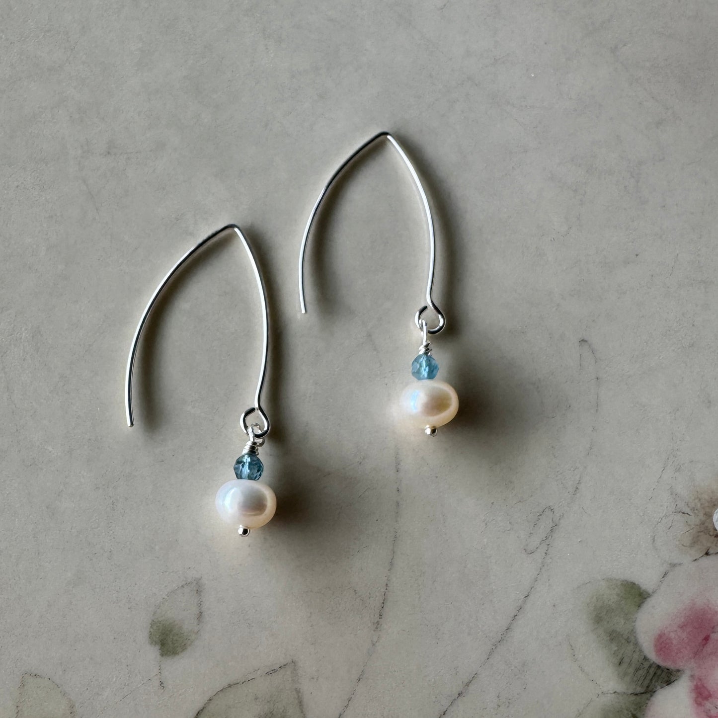 Aquamarine & Pearl Arch Earrings