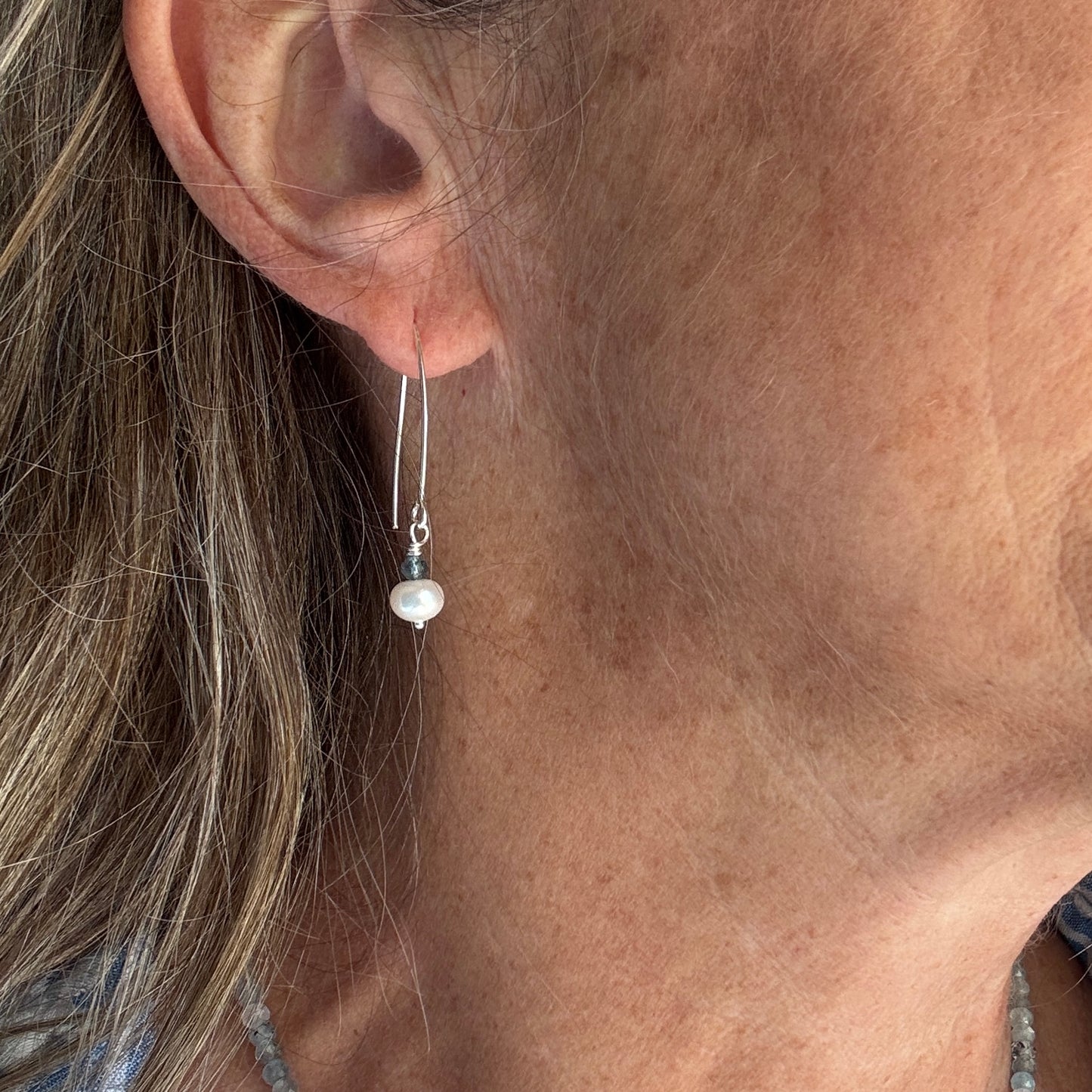 Aquamarine & Pearl Arch Earrings