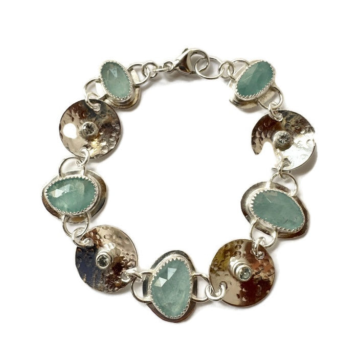 Aquamarine Gemstone & Silver Disk Bracelet