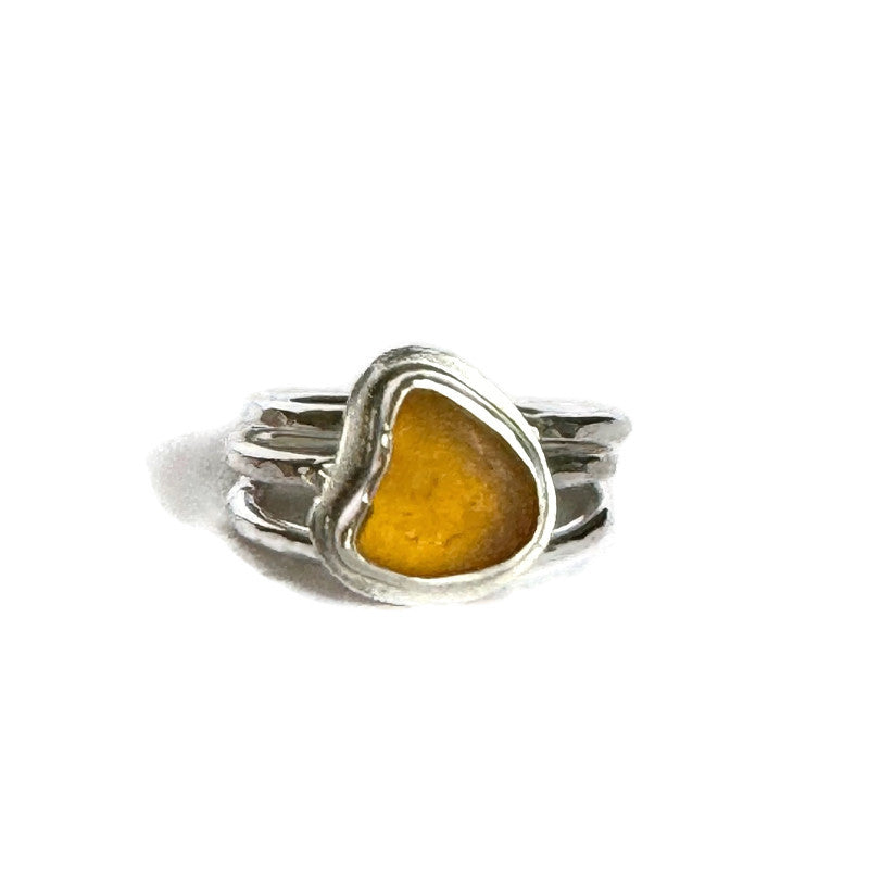 Honey Sea Glass Stacking Ring- Size 6