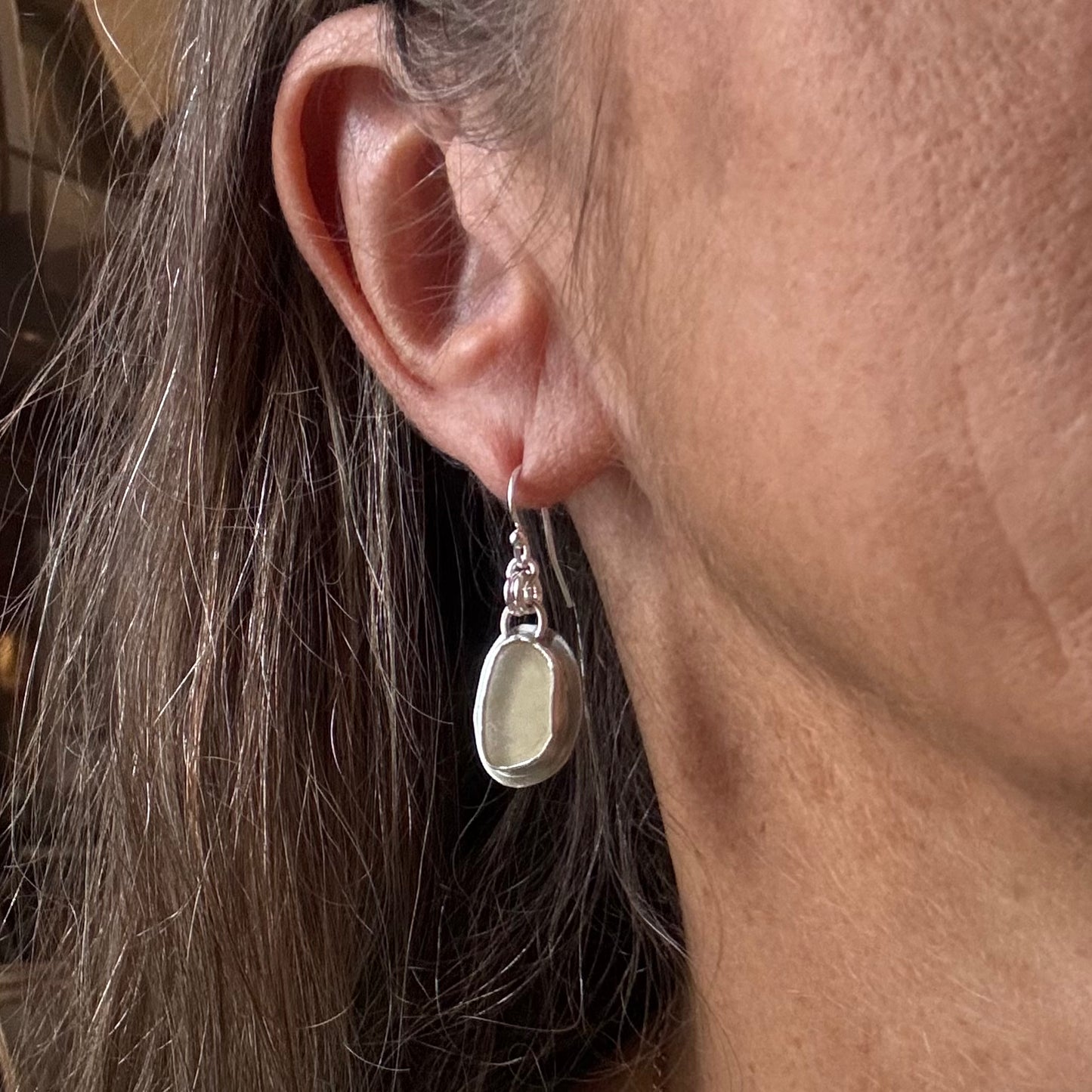 Yellow Bezel Set Sea Glass Earrings