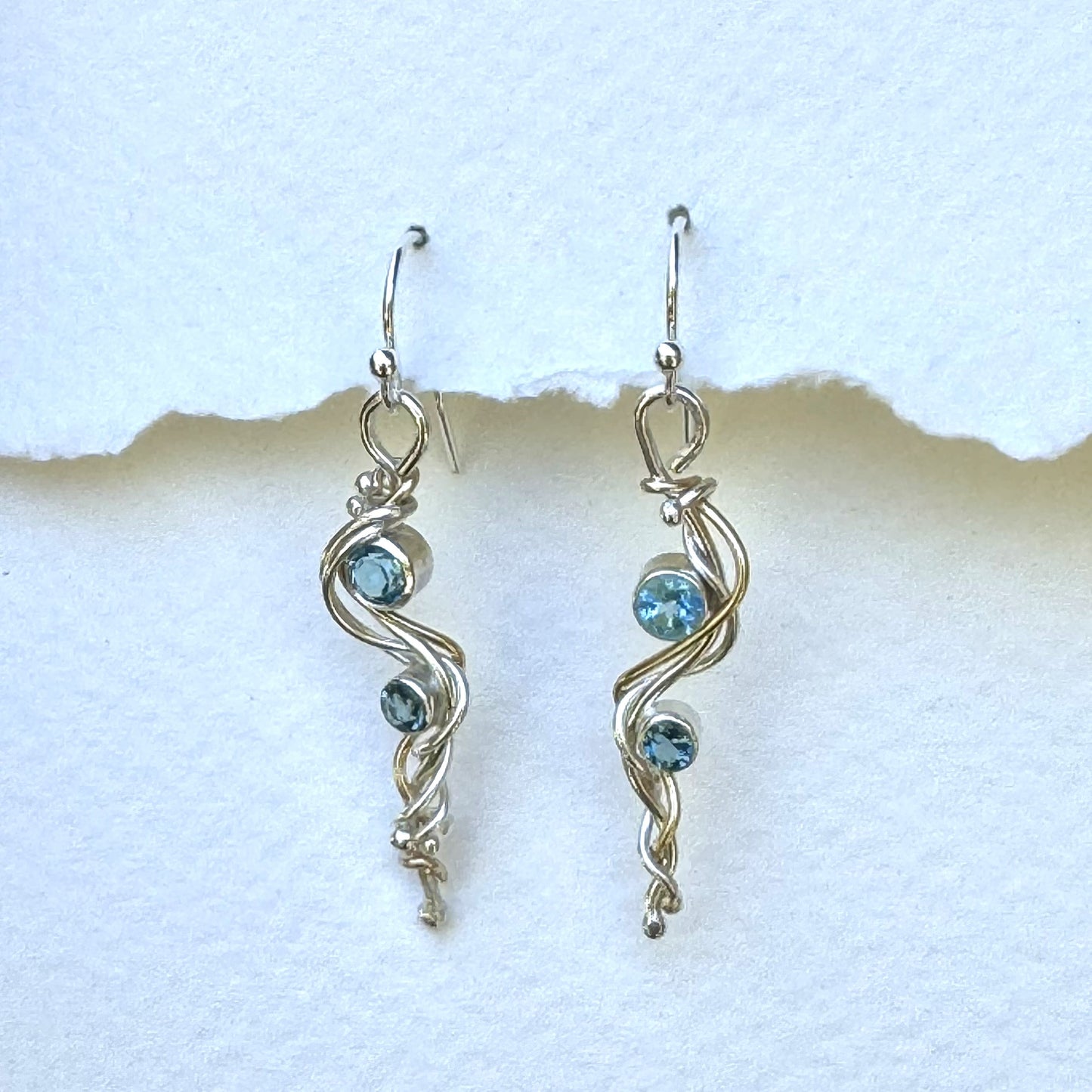 Blue Topaz Gold & Silver River Earrings