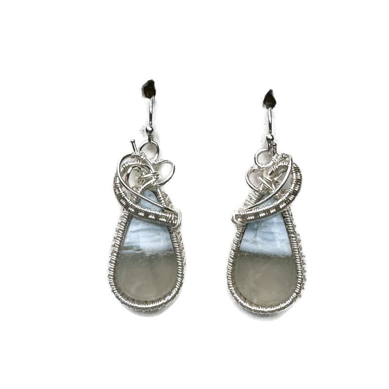 Blue Opal Teardrop Silver Woven Earrings