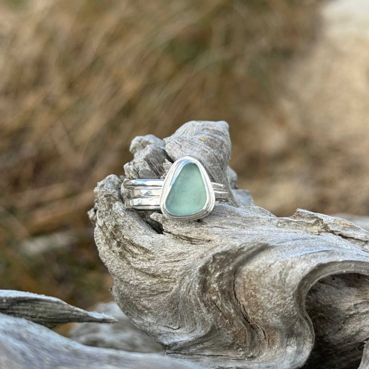 Aqua Blue Sea Glass Stacking Ring- Size 8.5