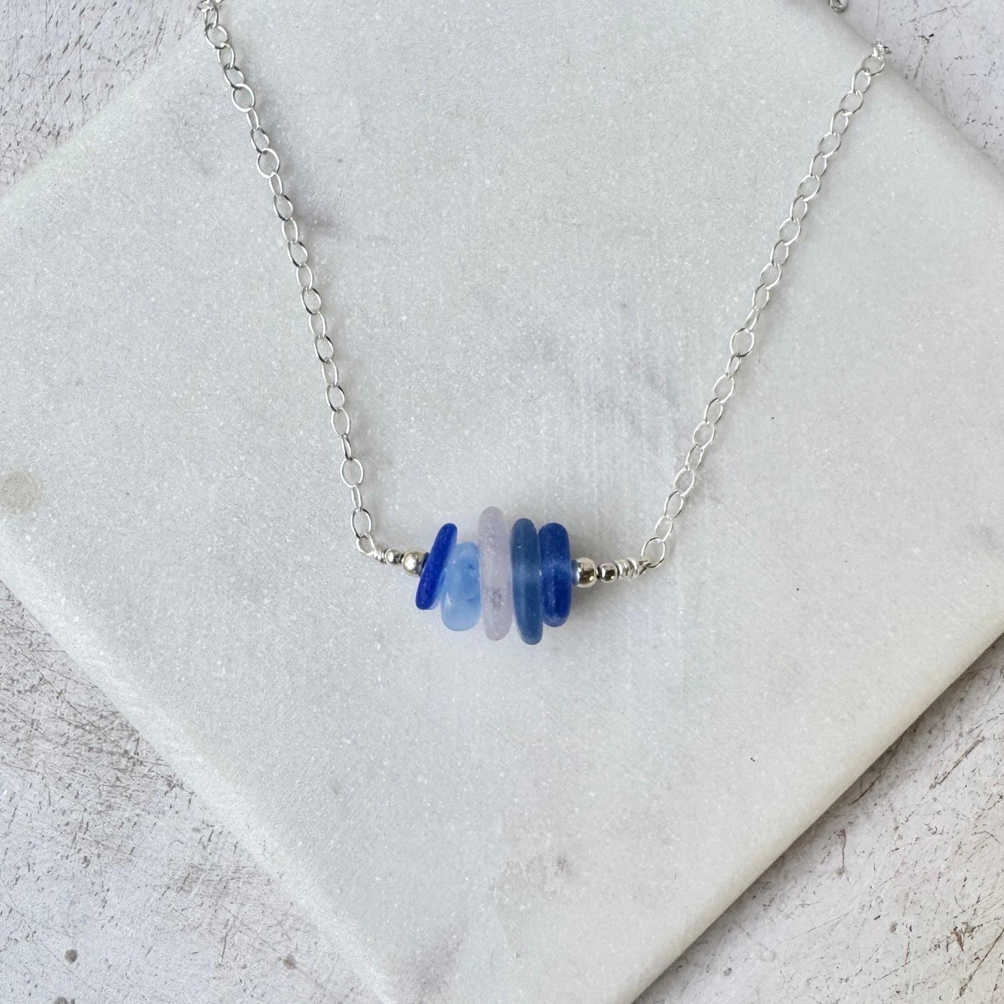 Cornflower & Lavender Sea Glass Stacker Necklace