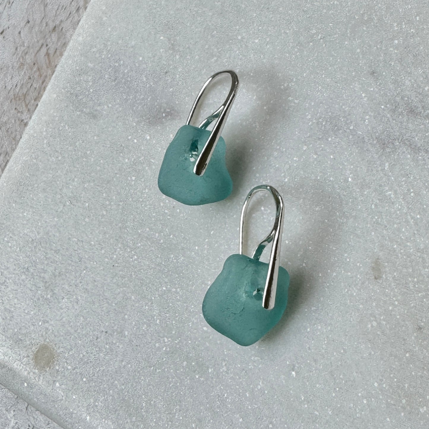 Natural Sea Glass Silver Bar Earrings- 5 Colors