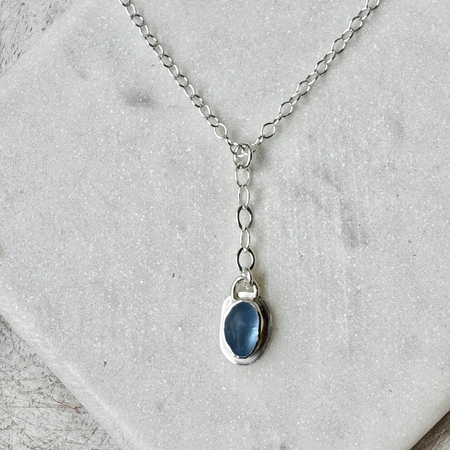 Cornflower Sea Glass Y-Style Necklace
